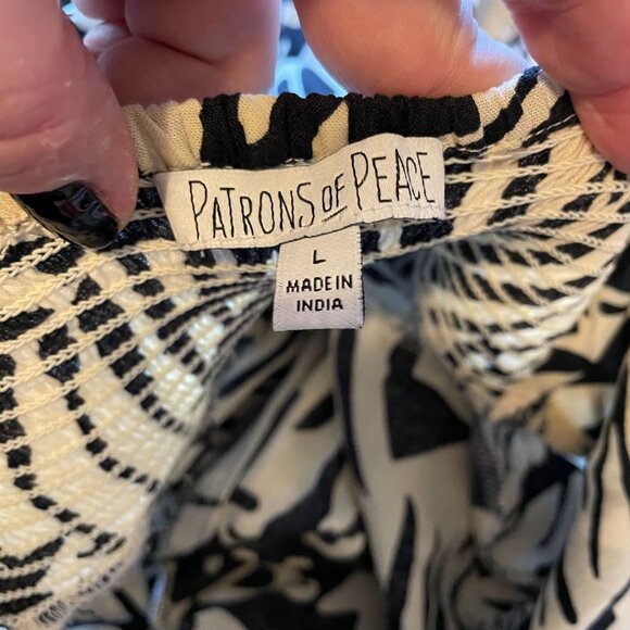 Patrons of Peace Black & White Botanical Print Rayon Strappy Midi Dress Size L - Picture 5 of 6